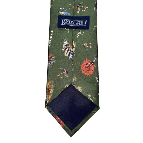 Mens Lands End 100% Silk Green Fishing Lures Vintage Inspired - Picture 4 of 6